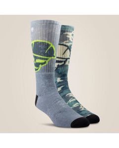 Ariat Men's Roughneck Graphic Crew Work Sock 2 Pair Multi Color Pack