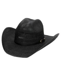 Cap Zone Black Buckle Belt Bangora Paper Straw Cowbody Hat