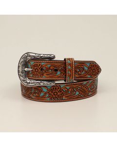 Ariat Women's Floral Overlay Turquoise Underlay Belt