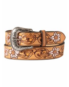 Noccona Women's Metallic Flowers Hand Tooled Belt