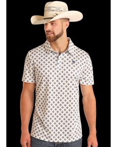 Rock & Roll Men's White Diamond Aztec Polo