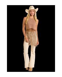 Rock & Roll Boot Print Fringe Top