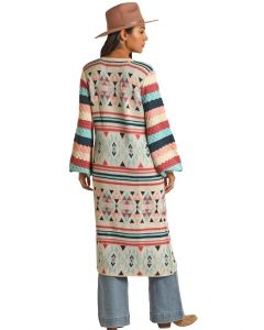 Panhandle Womens Powder River Jacquard Aztec Cardigan Duster