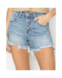 Risen Jeans Women's High Rise Light Wash Button Down Jean Shorts