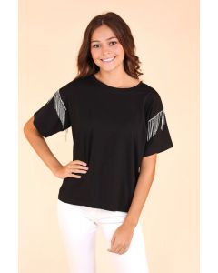 Southern Grace Glitzy Gal Tee With Rhinestone Fringe