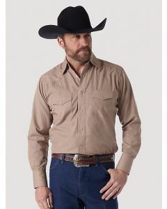 Wrangler Men's Western Long Sleeve Western Snap Dobby Stripe Shirt