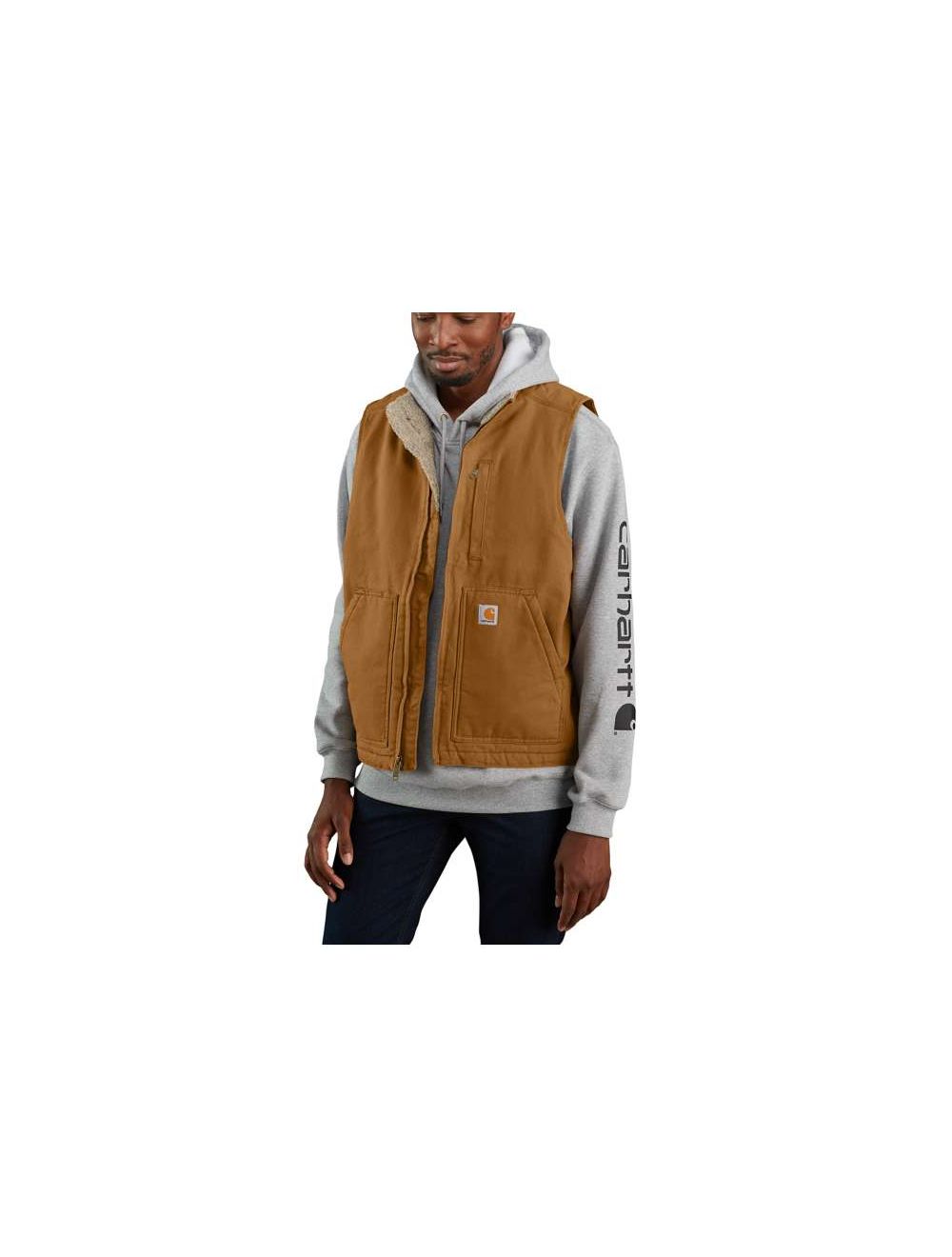 Carhartt Men s Loose Fit Washed Duck Sherpa Lined Mock Neck Vest BIG TALL
