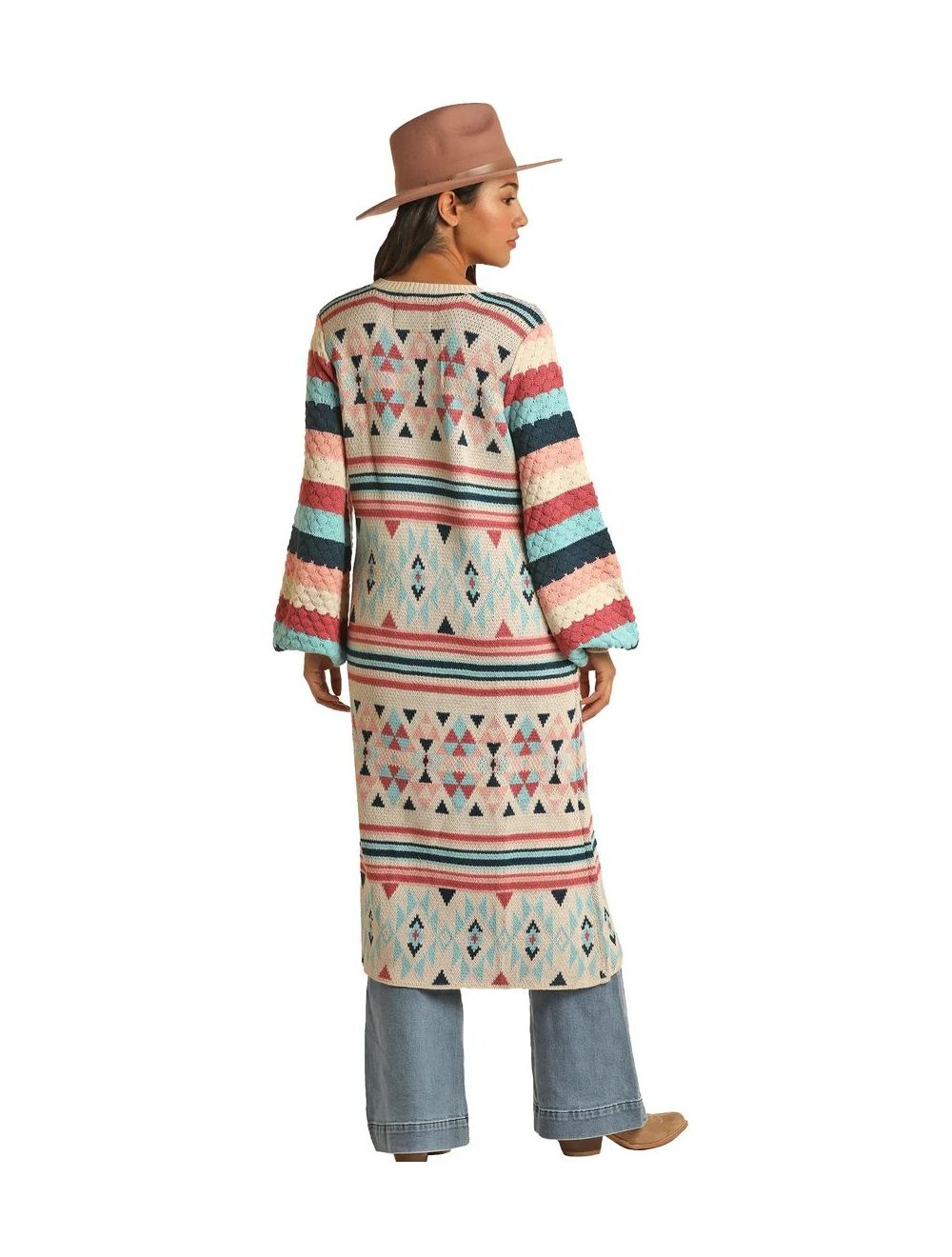 Panhandle Womens Powder River Jacquard Aztec Cardigan Duster