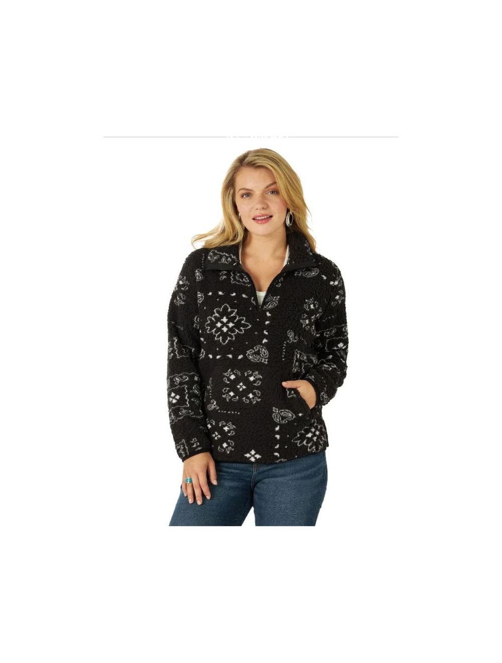 Wrangler Women's 1/4 Zip Americana Sherpa Pullover Black
