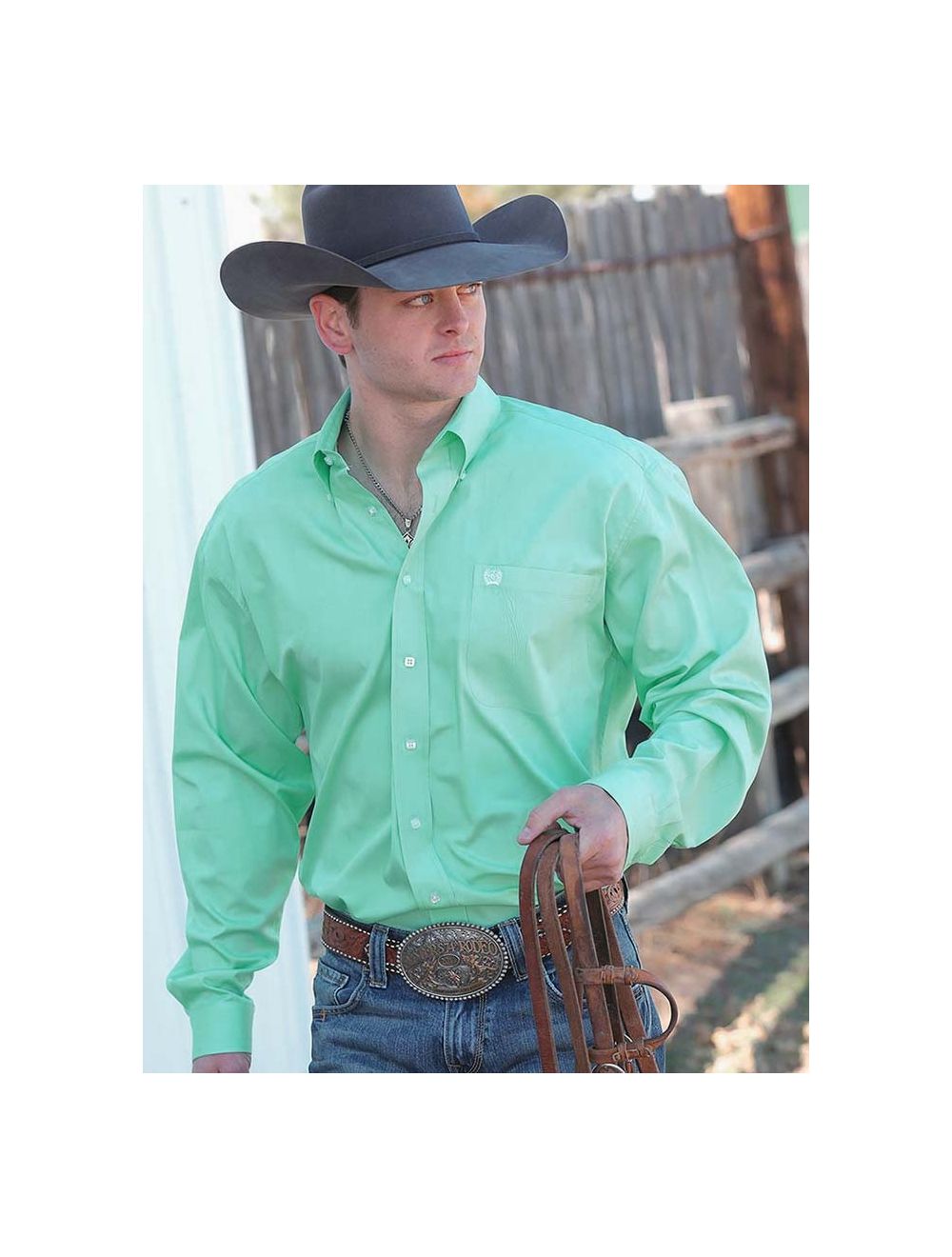 Cinch Men's Long Sleeve Button Down Square Button Mint Green