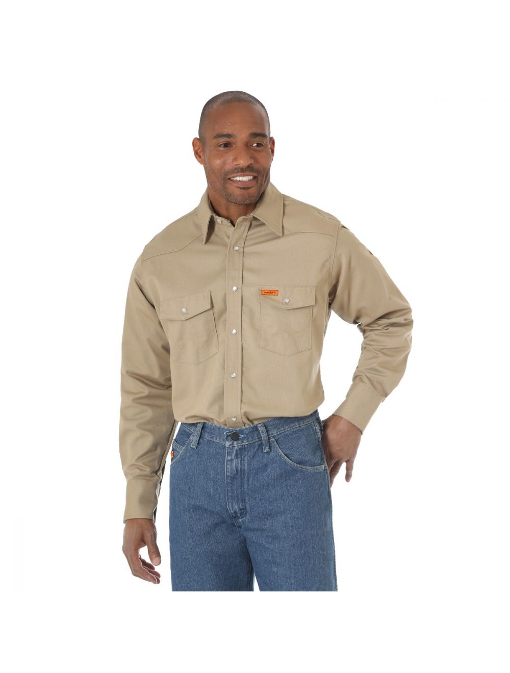 Wrangler Men's FR Long Sleeve Western Snap Solid Twill Work Shirt BIG & TALL