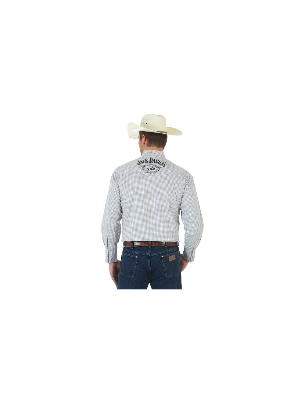 Men s Wrangler Jack Daniel s Logo Grey White Plaid Snap Shirt