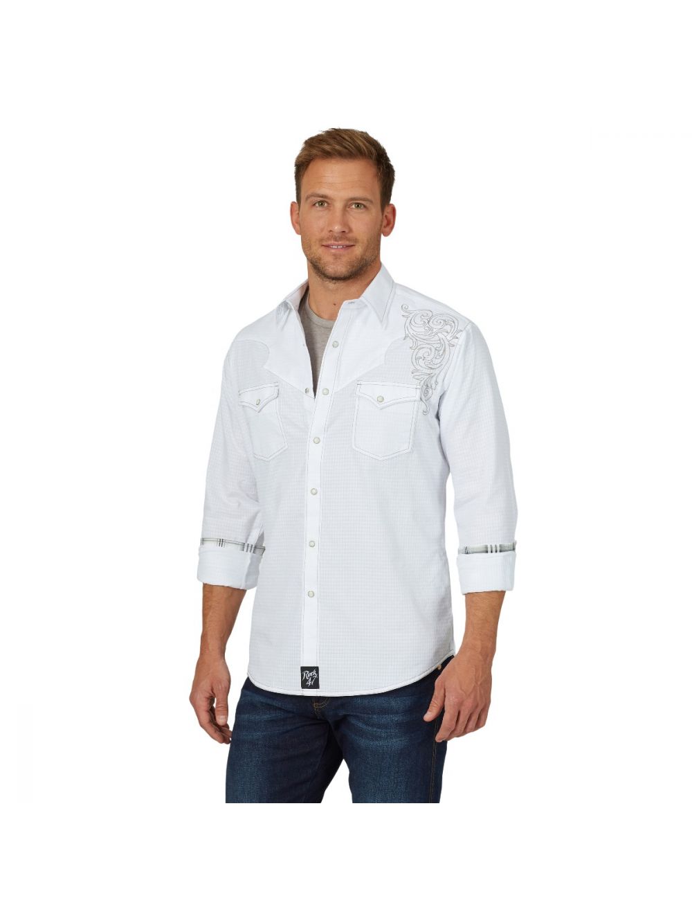 Wrangler Men's Rock 47 Long Sleeve Embroidered Western Snap Shirt BIG & TALL