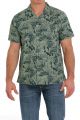 Cinch Men's Green Caution Cactus Print Short Sleeve Button-Down Camp Shirt
