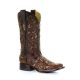 Corral Women's Brown Studded Inlay Square Toe Cowgirl Boots