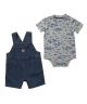 Carhartt Boys Infant Short-Sleeve Fish Print Bodysuit & Denim Shortall Set