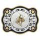 Montana Scalloped Sheridan Style Western Belt Buckle with Bronc Rider