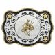 Montana Scalloped Sheridan Style Western Belt Buckle with Bronc Rider