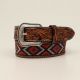 3D Belt Company mens Belt 1 1/2 Tooled Tabs Beaded Inlay Tan