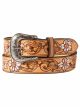 Noccona Women's Metallic Flowers Hand Tooled Belt