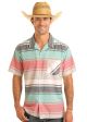 Rock & Roll Denim Tek Western Aztec Print Short Sleeve Camp Snap Shirt