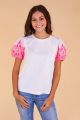 Southern Grace Women's White Top With Pink Eyelet Sleeves