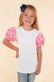 Southern Grace Girl's White Top With Pink Eyelet Sleeves