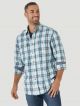 Wrangler Men's Retro Long Sleeve Western Button-Down Plaid Shirt Turquoise
