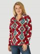 Wrangler Women's Retro Southwestern Quarter-Zip Fleece Pullover In Rust