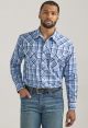 Wrangler Mens 20X Advanced Comfort Navy Plaid Long Sleeve Shirt