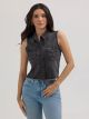 Wrangler Women's Frayed Denim Crop Sleeveless Western Snap Tank