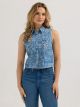Wrangler Women's Print Denim Crop Western Sleeveless Snap Tank