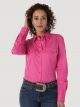 Wrangler Women's Long Sleeve One Point Front And Back Yokes Solid Top Pink
