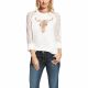 Ariat Women's White Taken Skull Foil w/ Lace Sleeve Casual Knit Shirt