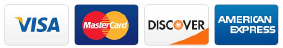 Payment Processing Icons- Visa, Mastercard, Discover, American Express Accepted.